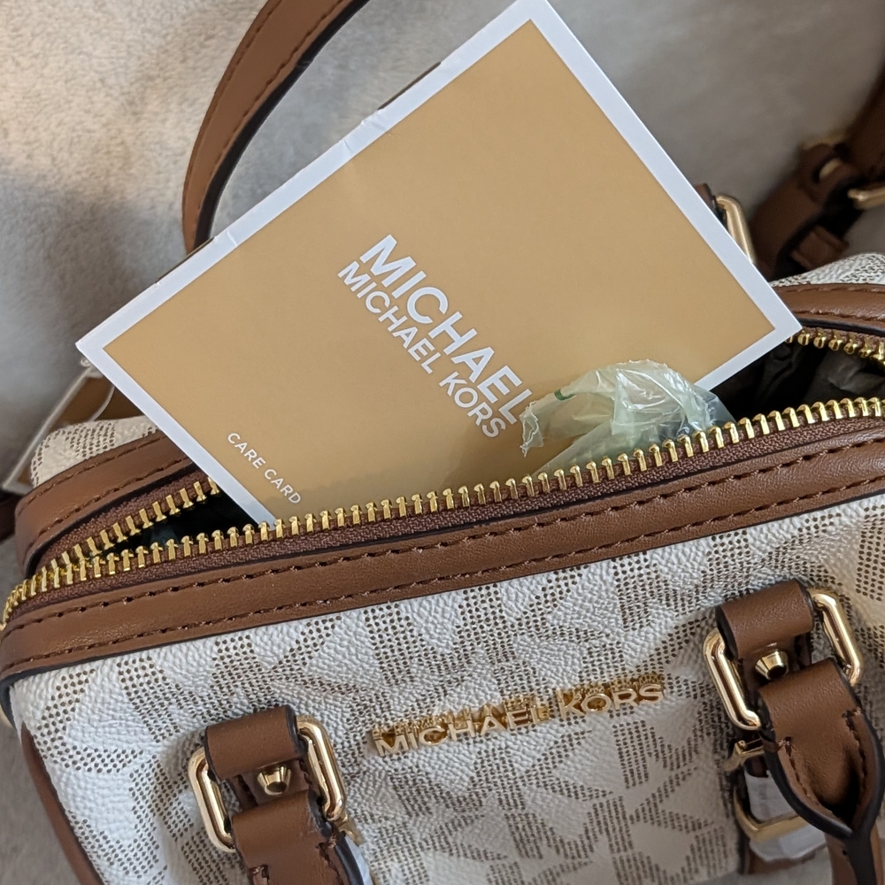 Michael Kors White/ Brown Logo Mini Satchel - Picture 5 of 5
